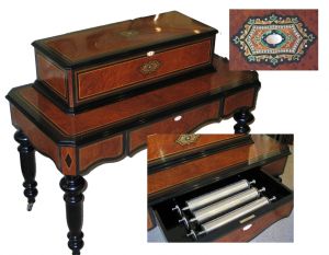 Interchangeable cylinder musical box and bespoke table